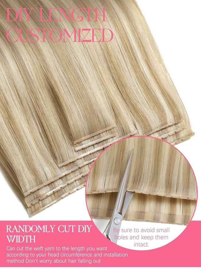 Lacer Butterfly Double Weft Invisible Hair Extensions Real Human Hair Light Brown with Platinum Blonde 1Pcs Hand Tied Double Layer Weft Extensions 18 Inch 100G - Image 2